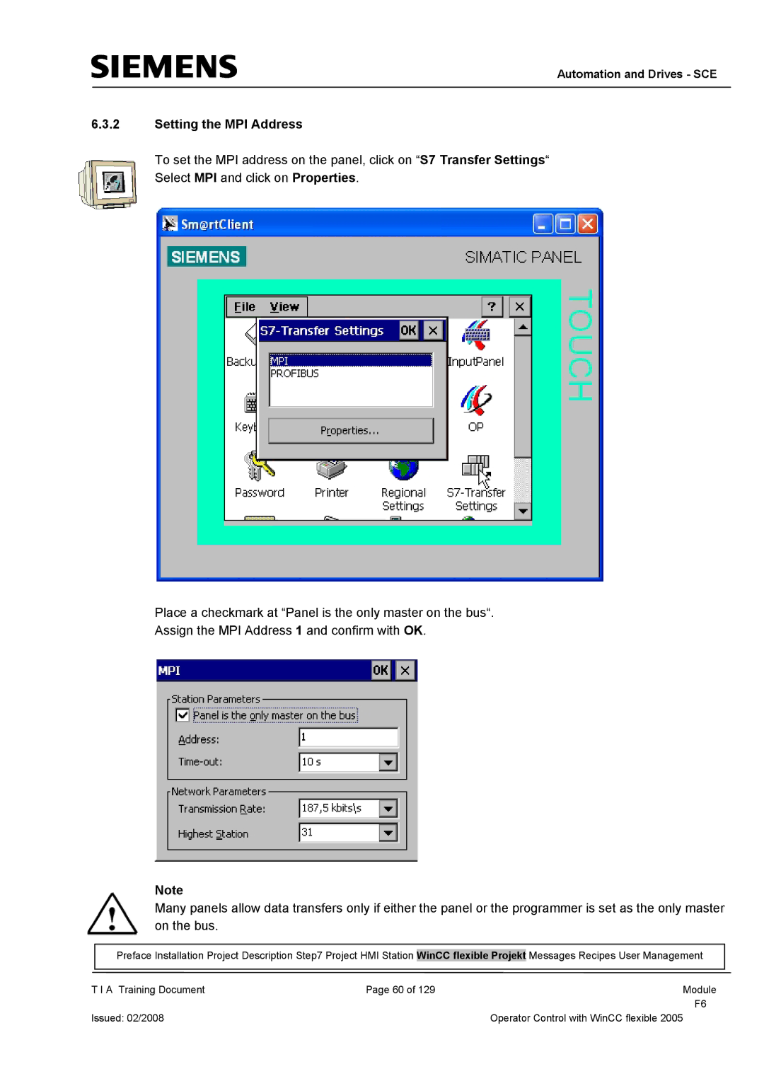 Siemens TP177B manual Setting the MPI Address 