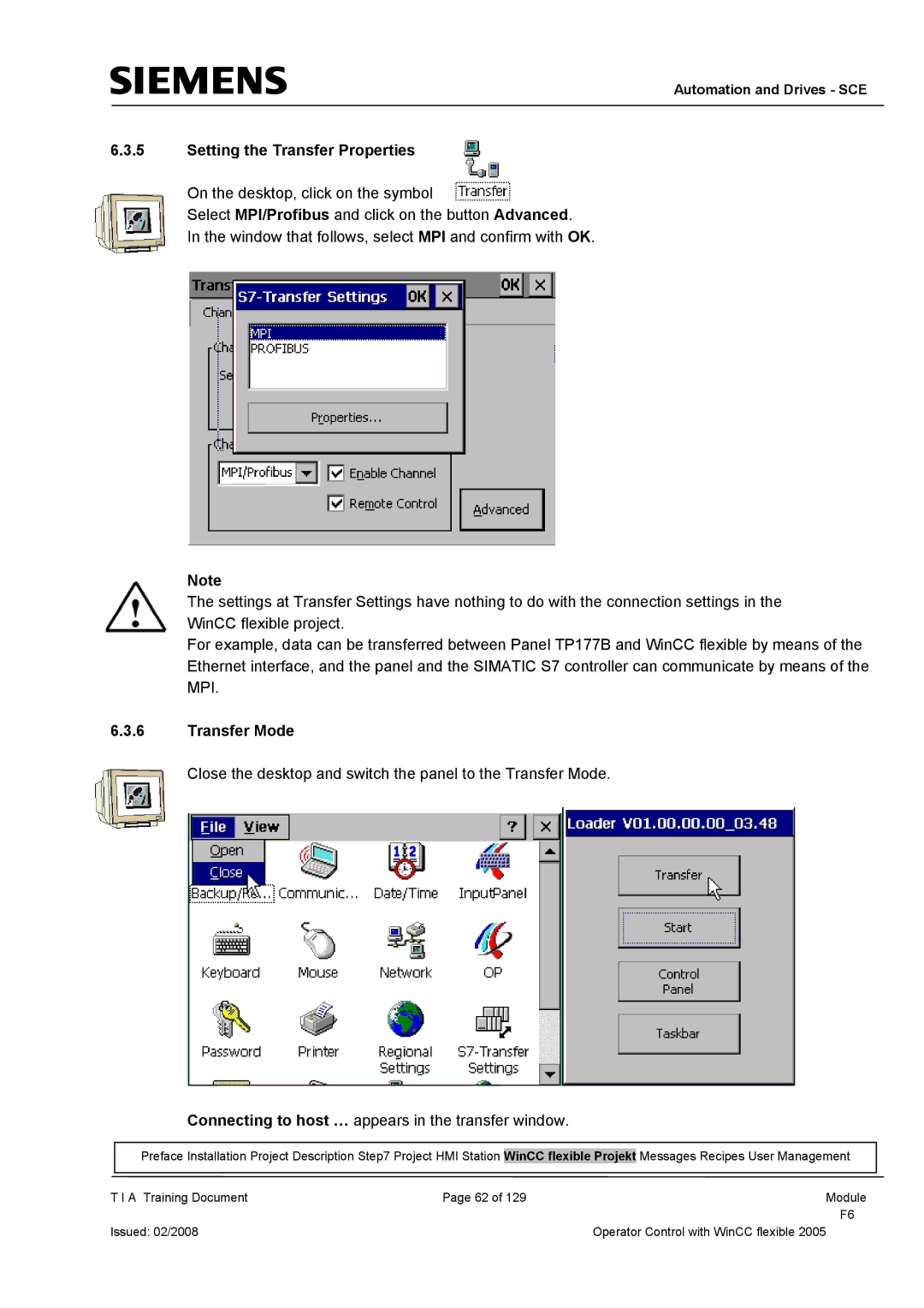 Siemens TP177B manual Setting the Transfer Properties, Transfer Mode 