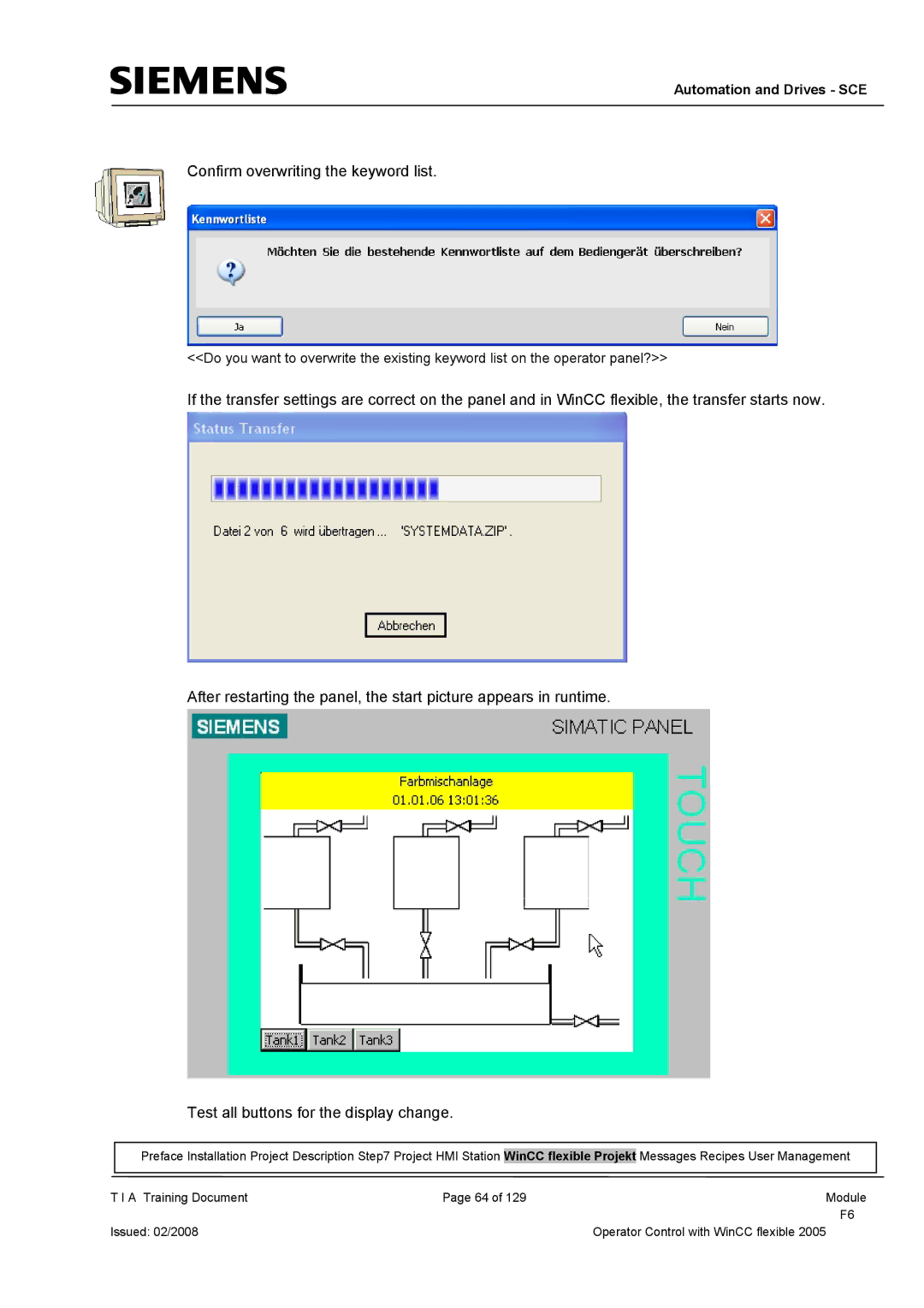 Siemens TP177B manual Confirm overwriting the keyword list 