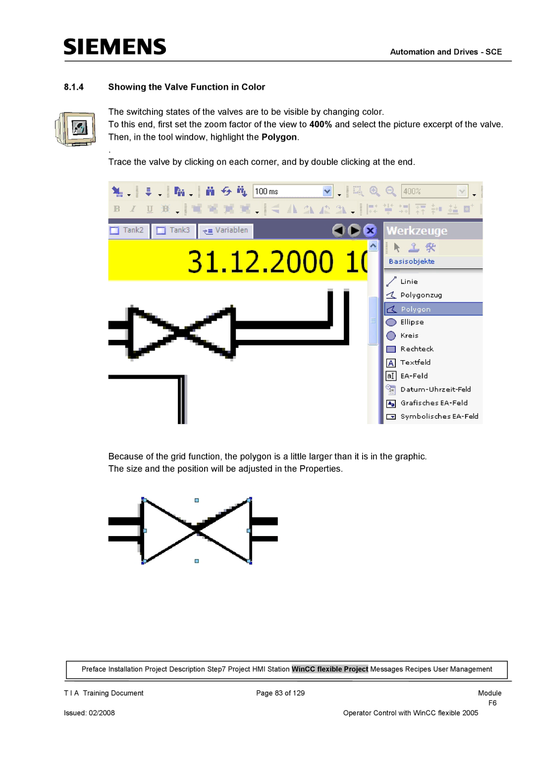 Siemens TP177B manual Showing the Valve Function in Color 