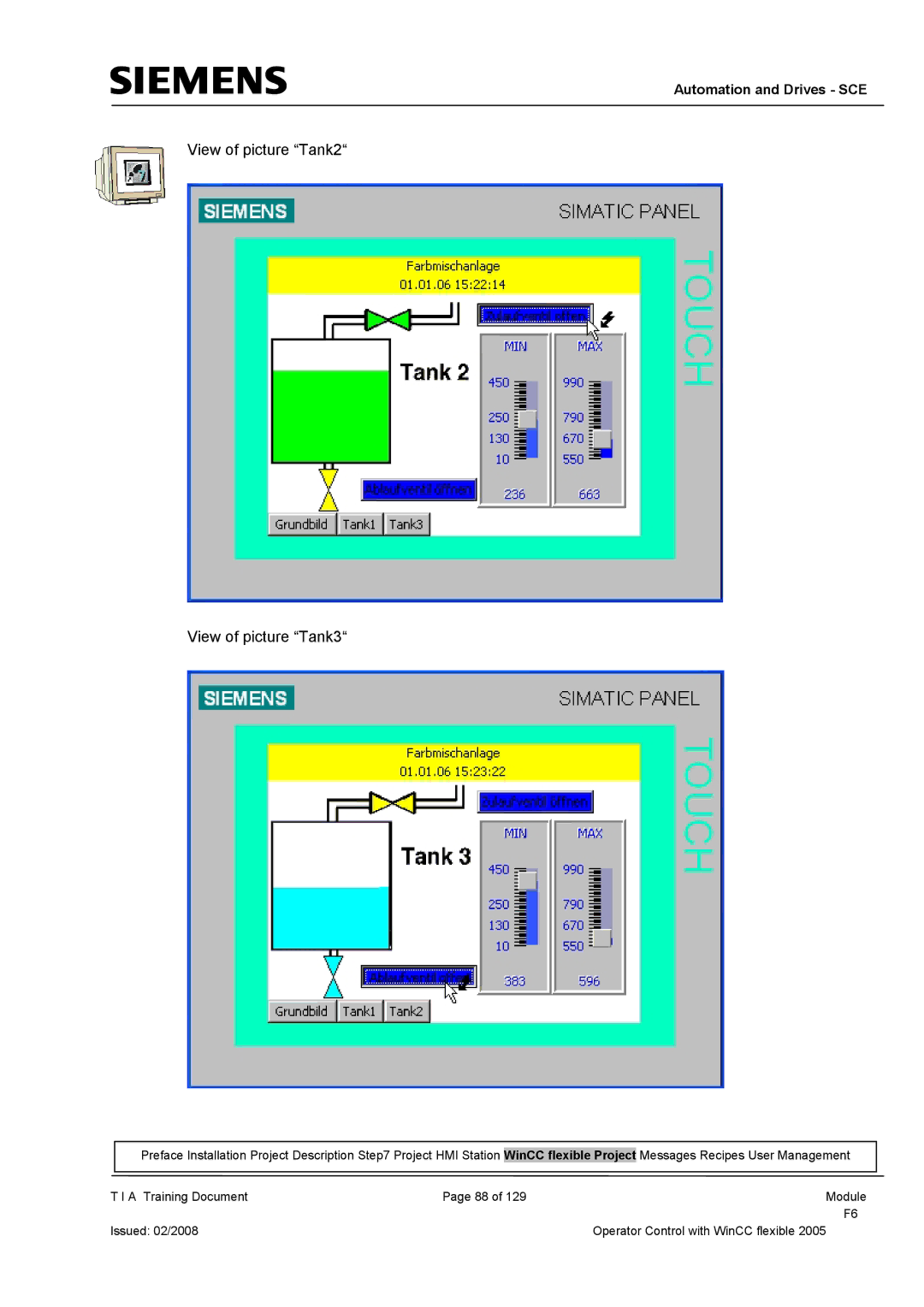 Siemens TP177B manual View of picture Tank2 View of picture Tank3 