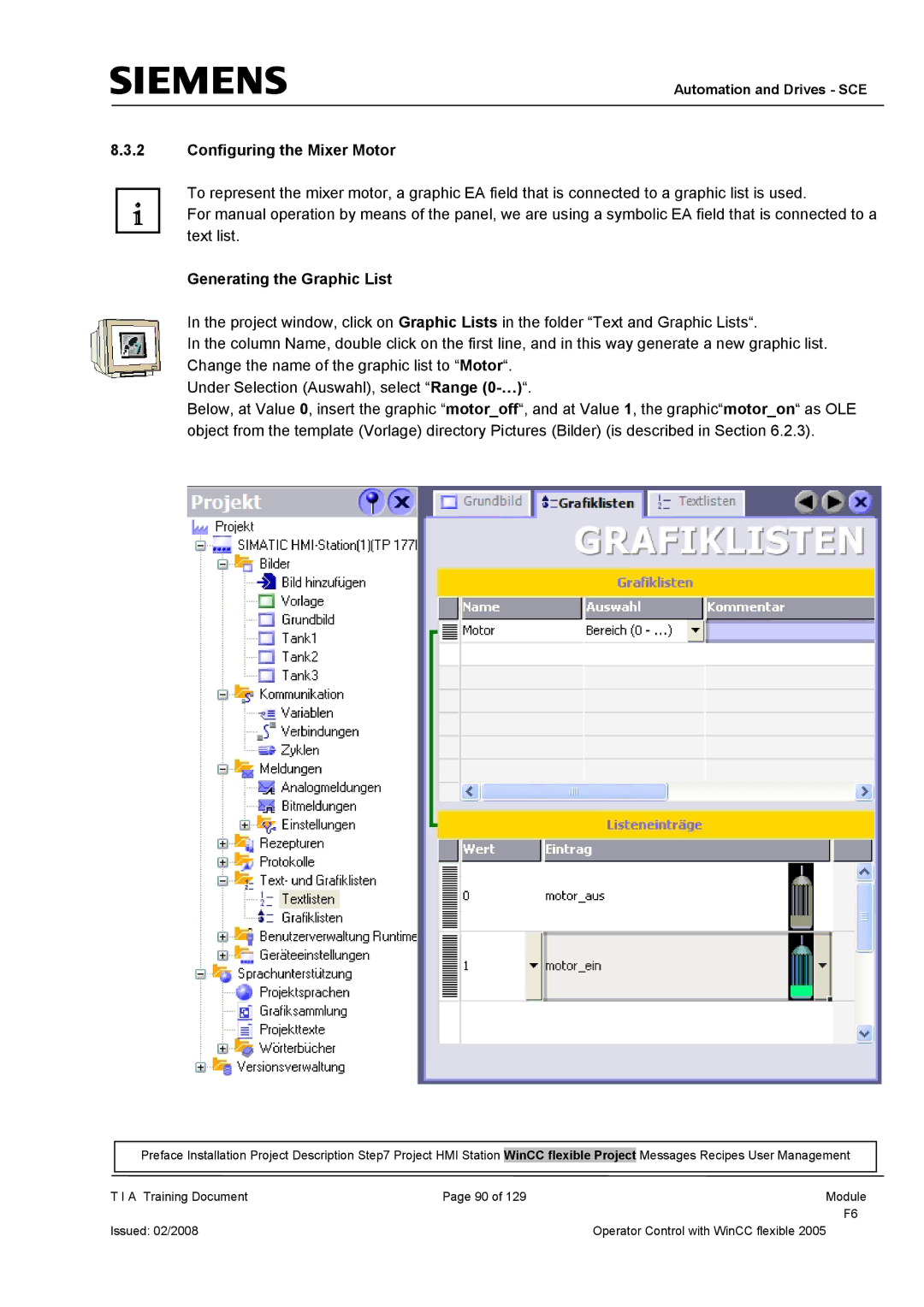 Siemens TP177B manual Configuring the Mixer Motor, Generating the Graphic List 