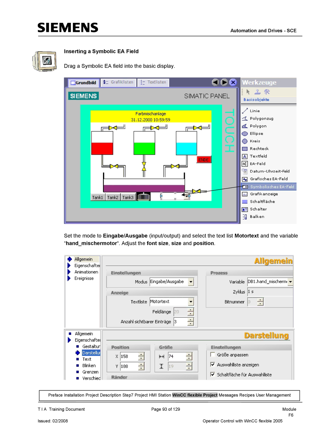 Siemens TP177B manual Inserting a Symbolic EA Field 