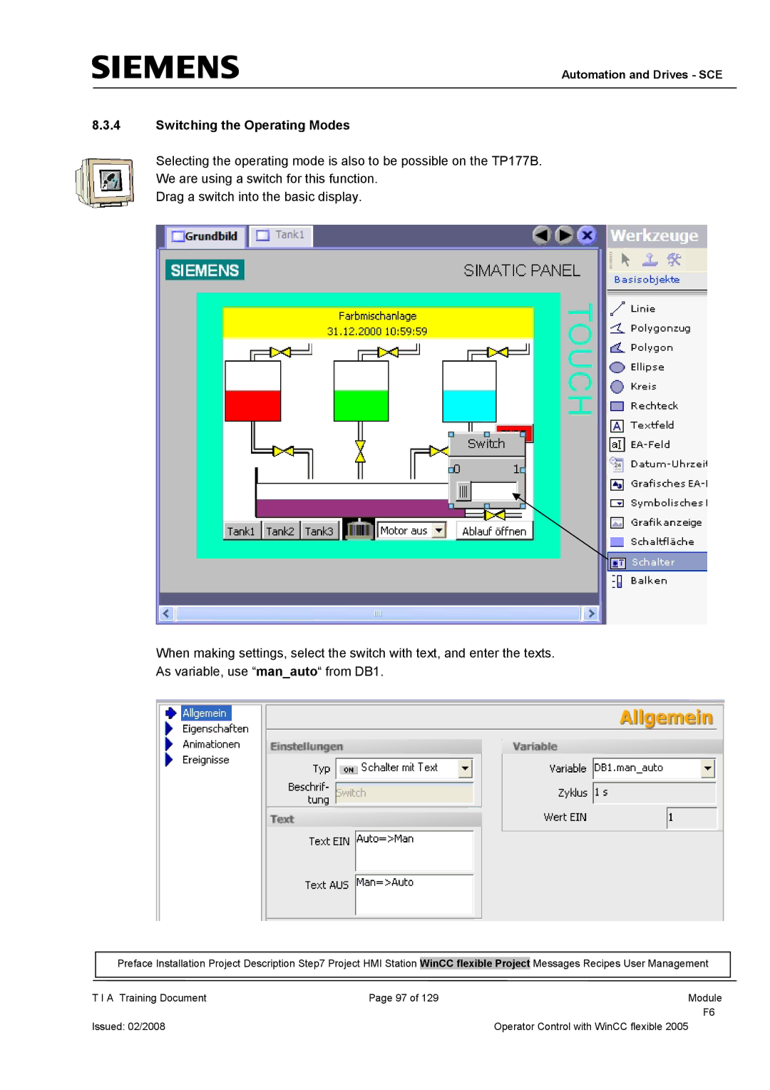 Siemens TP177B manual Switching the Operating Modes 