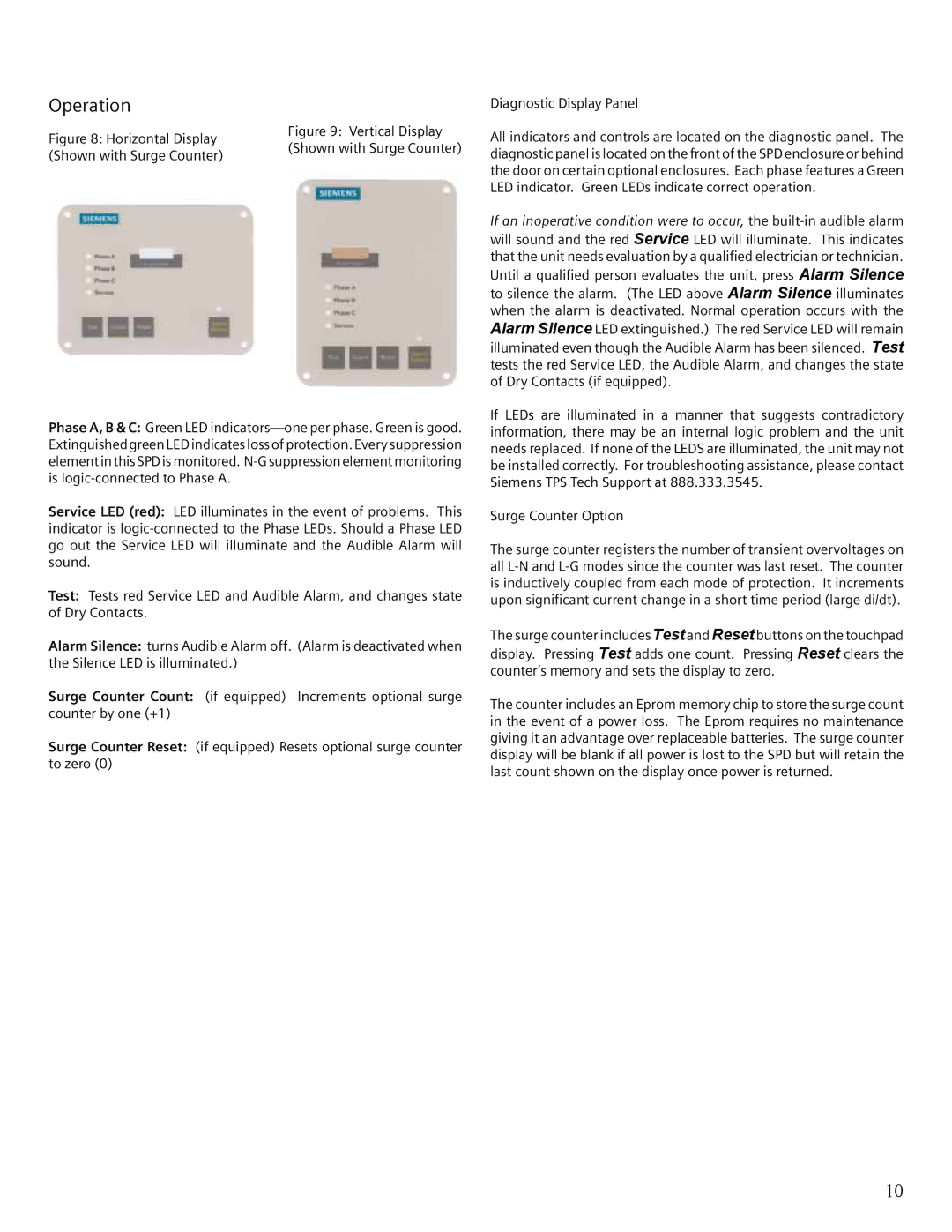 Siemens TPS3 12, TPS3 15 user manual Operation, Shown with Surge Counter 