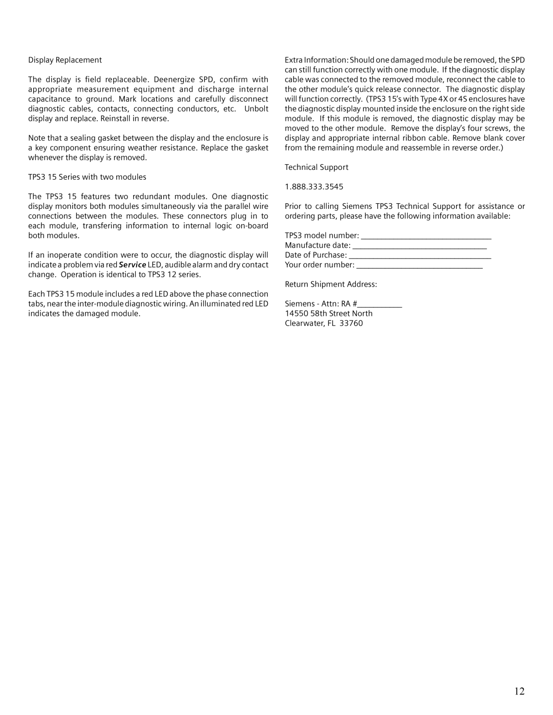 Siemens TPS3 12, TPS3 15 user manual 