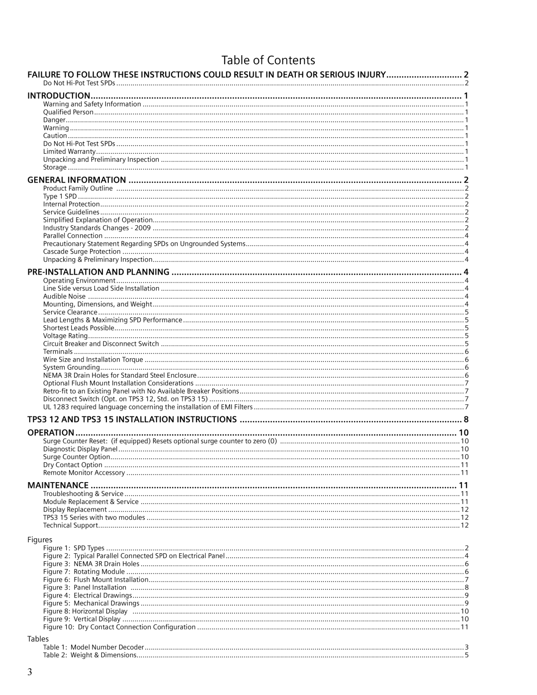 Siemens TPS3 12, TPS3 15 user manual Table of Contents 