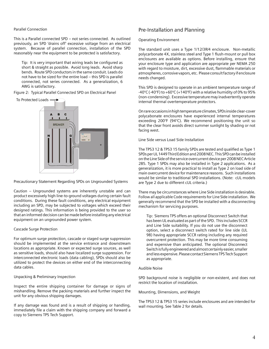 Siemens TPS3 12, TPS3 15 user manual Pre-Installation and Planning, Parallel Connection 