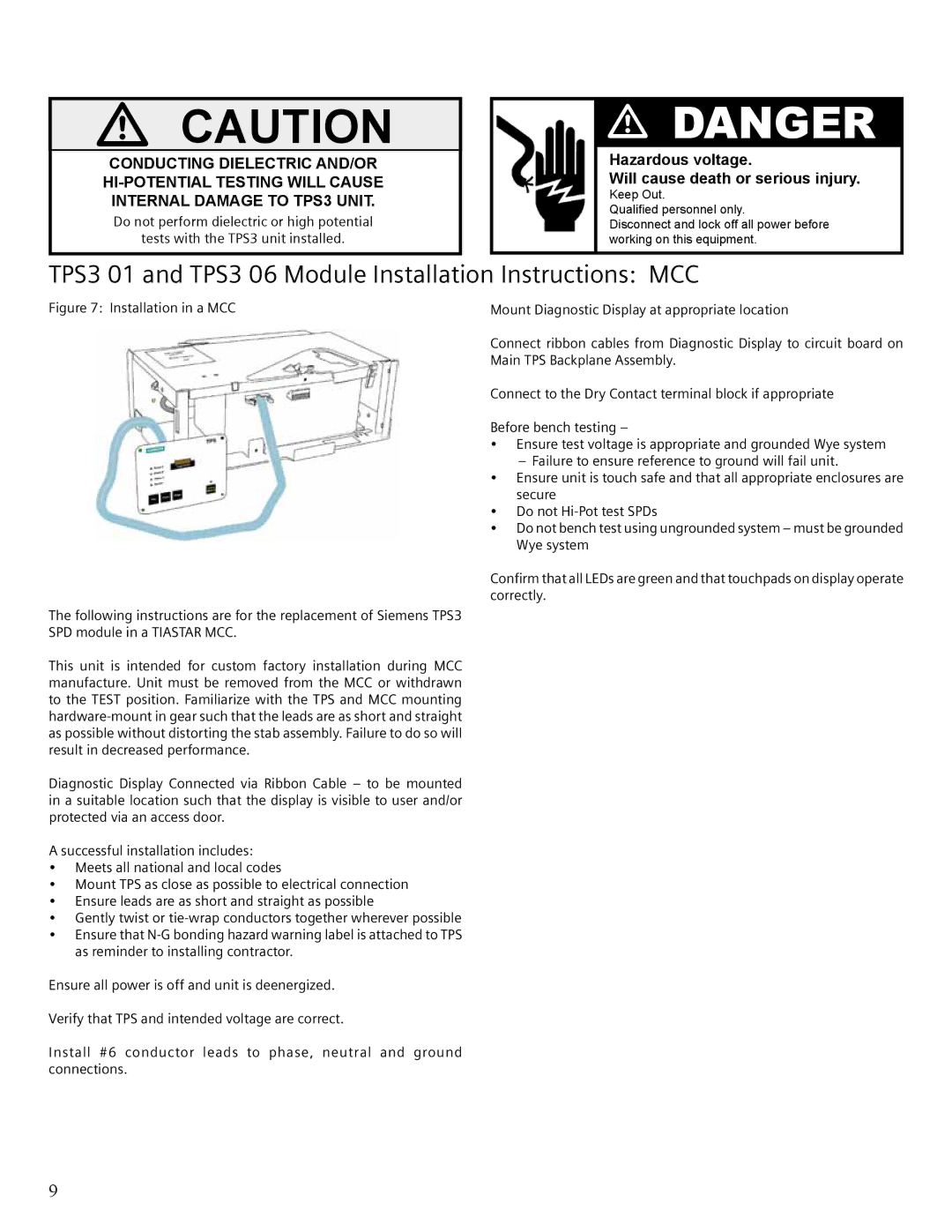 Siemens user manual TPS3 01 and TPS3 06 Module Installation Instructions MCC 