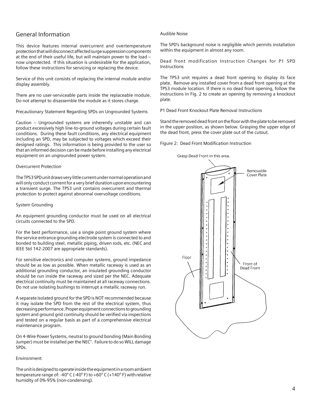 Siemens TPS3 user manual General Information, Dead Front Modification Instruction 