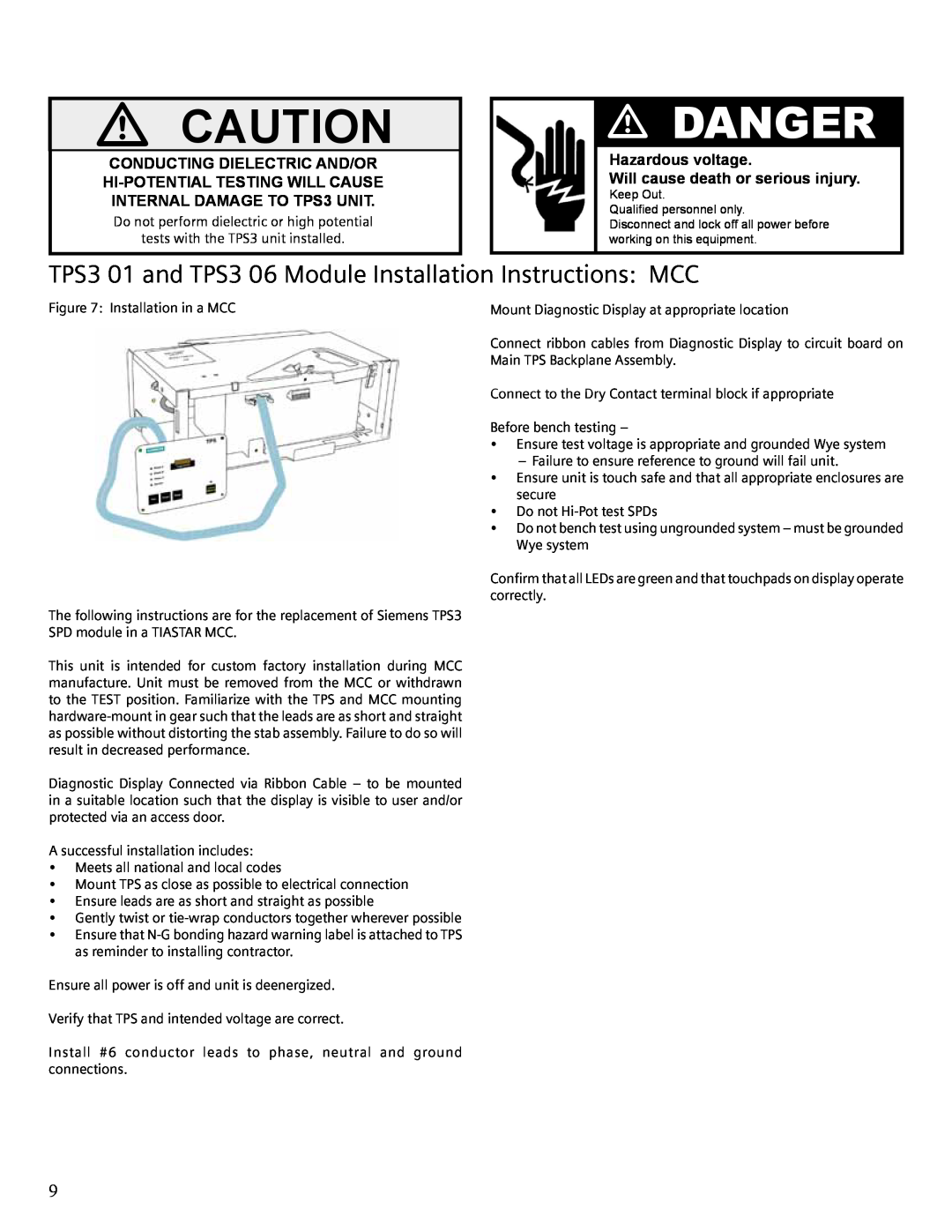 Siemens user manual TPS3 01 and TPS3 06 Module Installation Instructions MCC, V Caution, V Danger 