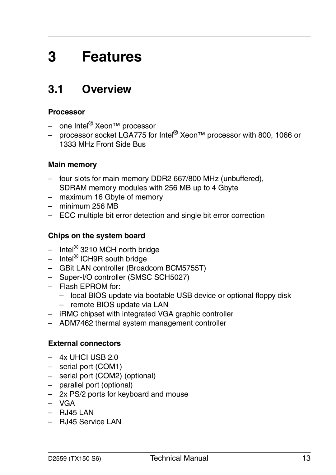 Siemens TX150 S6 technical manual Features, Overview 