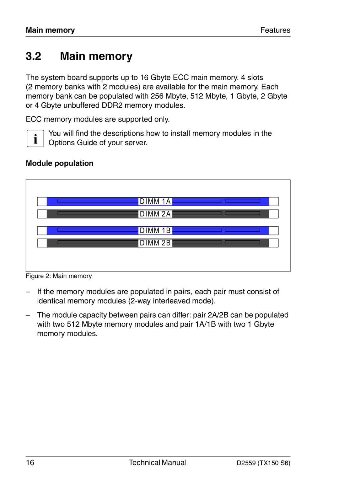 Siemens TX150 S6 technical manual Main memory, Module population 