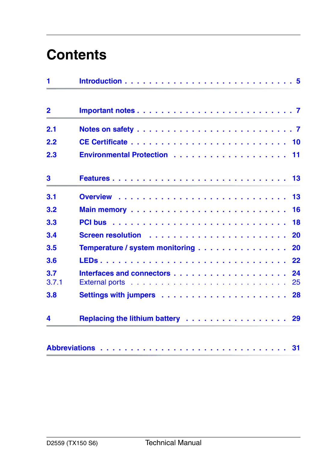 Siemens TX150 S6 technical manual Contents 