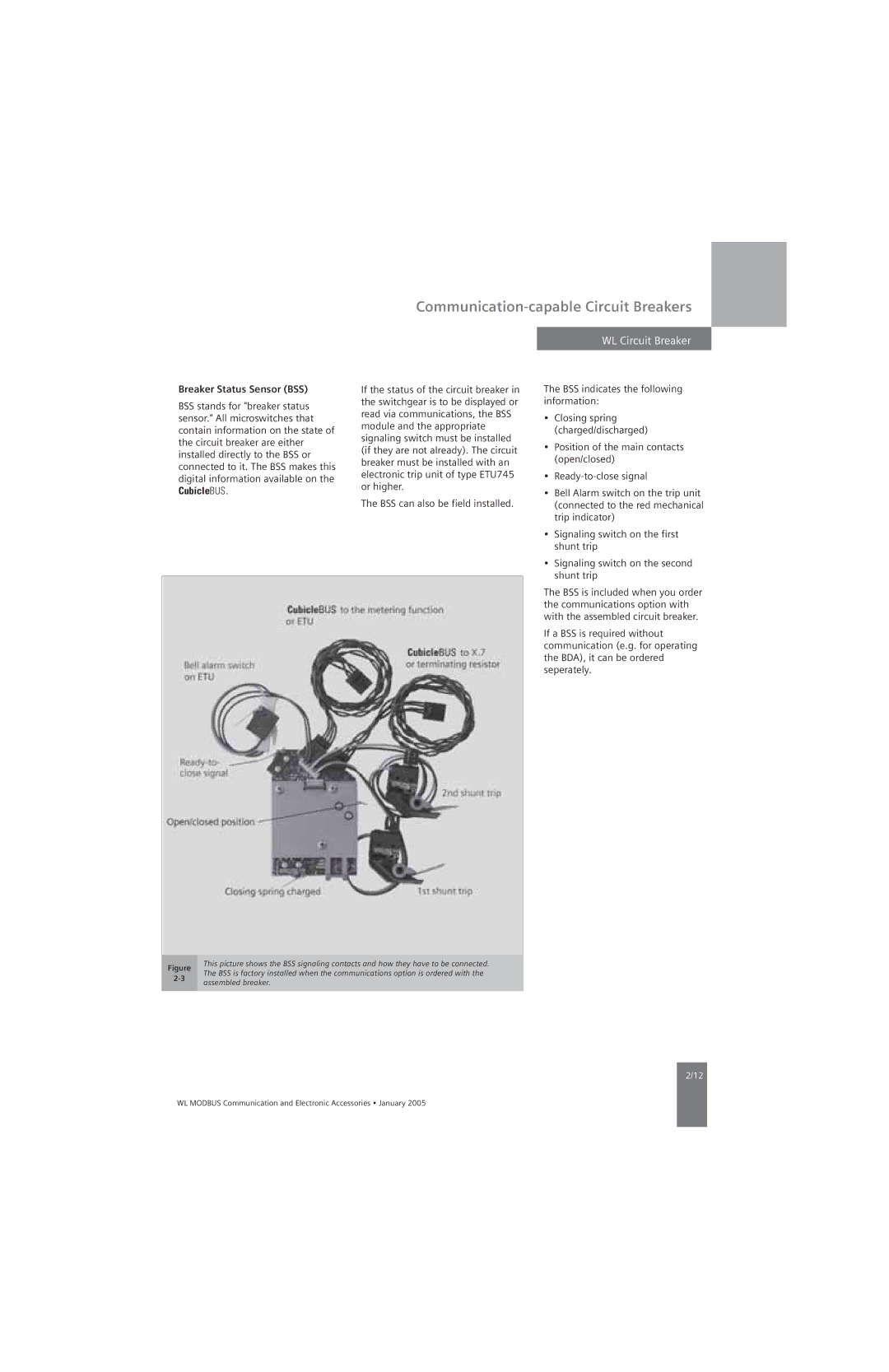 Siemens UL 489, UL1066 specifications Breaker Status Sensor BSS 