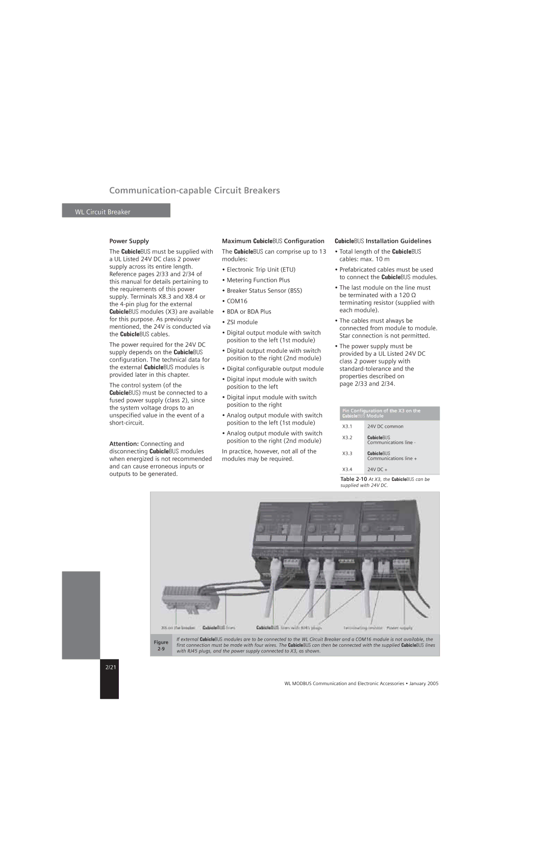 Siemens UL1066, UL 489 specifications Power Supply, Maximum CubicleBUS Configuration, CubicleBUS Installation Guidelines 