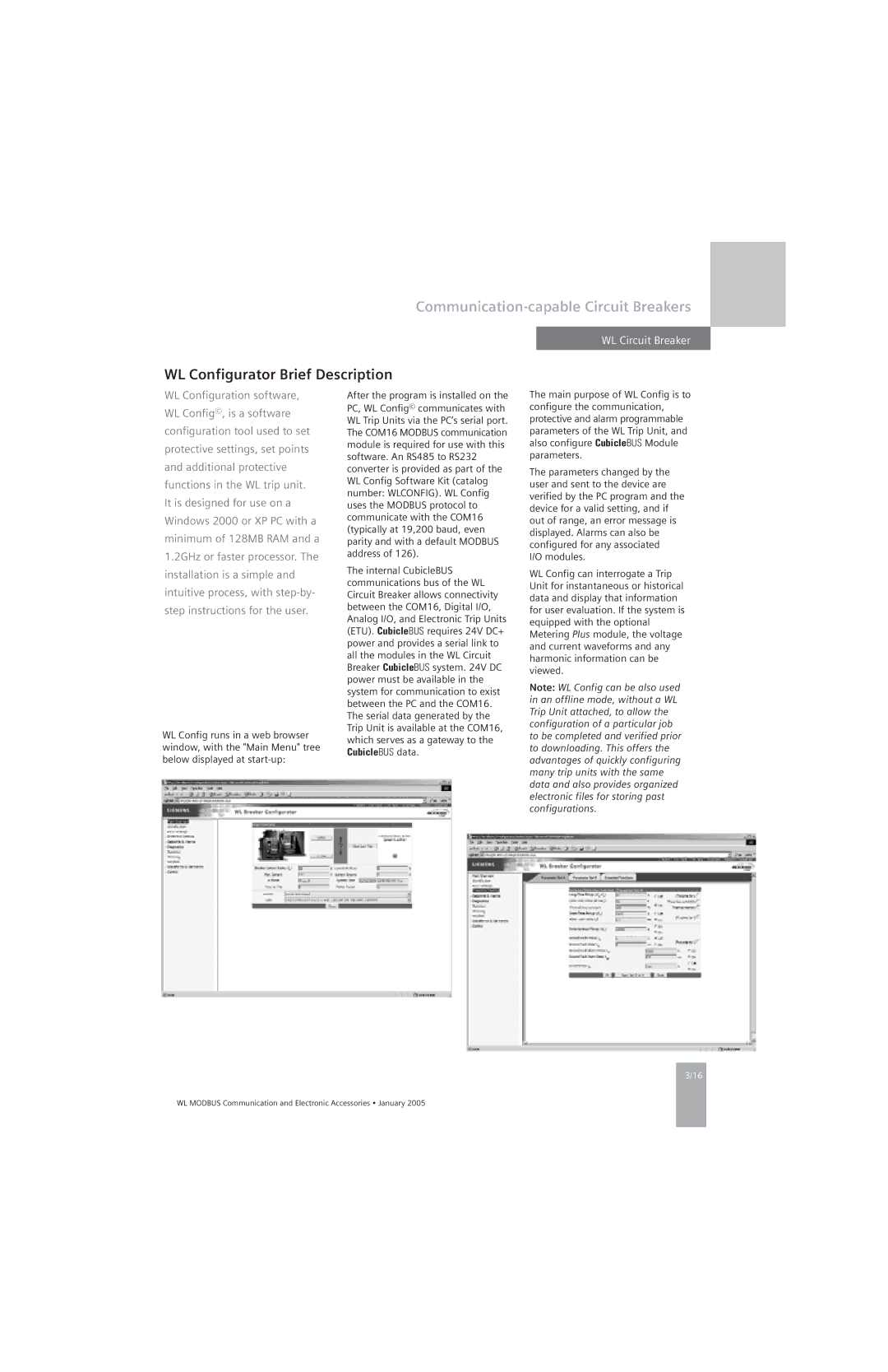 Siemens UL 489, UL1066 specifications WL Configurator Brief Description 