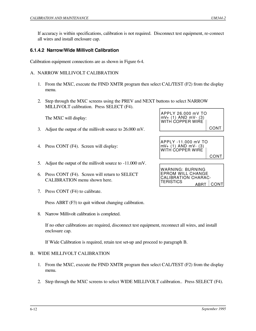 Siemens UM344-2 user manual Narrow/Wide Millivolt Calibration, Narrow Millivolt Calibration 