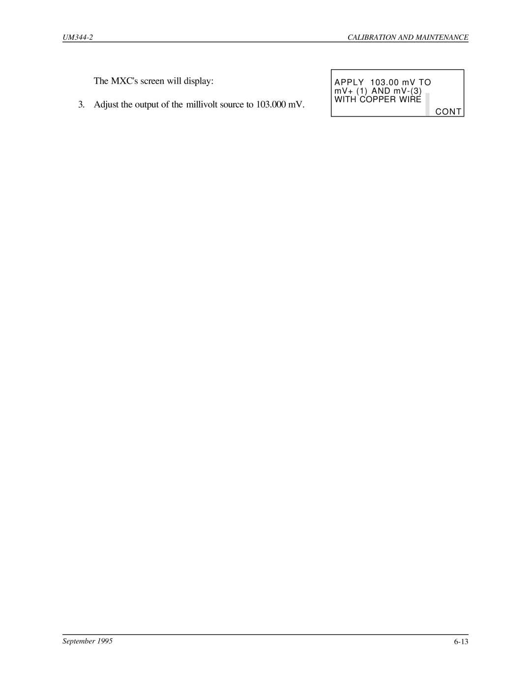 Siemens UM344-2 user manual Apply 103.00 mV to mV+ 1 and mV-3 