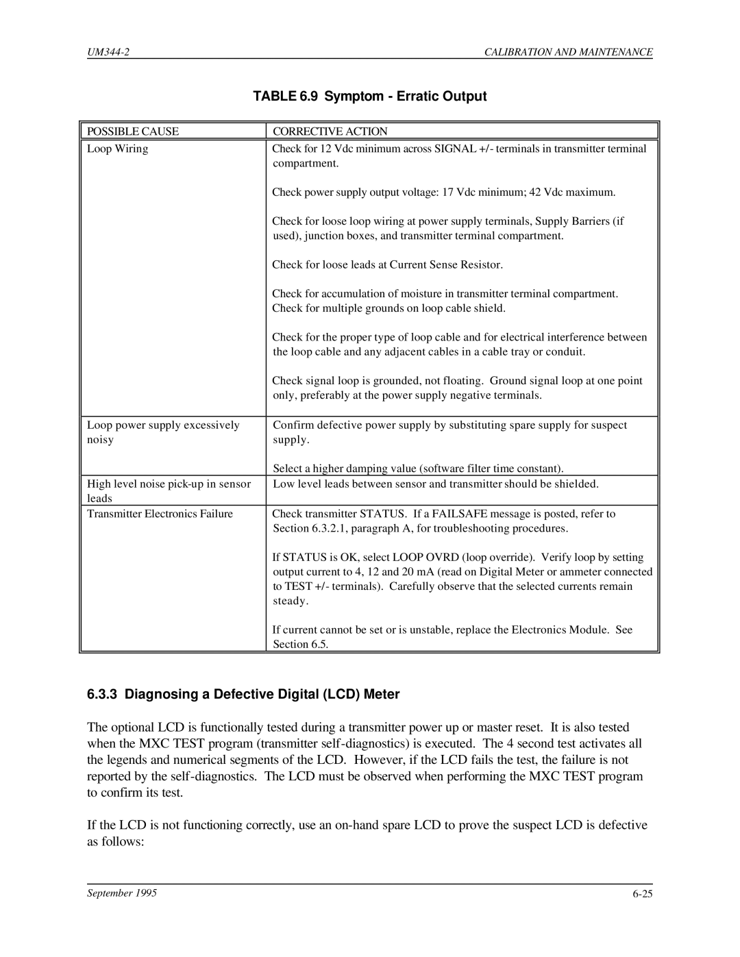 Siemens UM344-2 user manual Symptom Erratic Output, Diagnosing a Defective Digital LCD Meter 