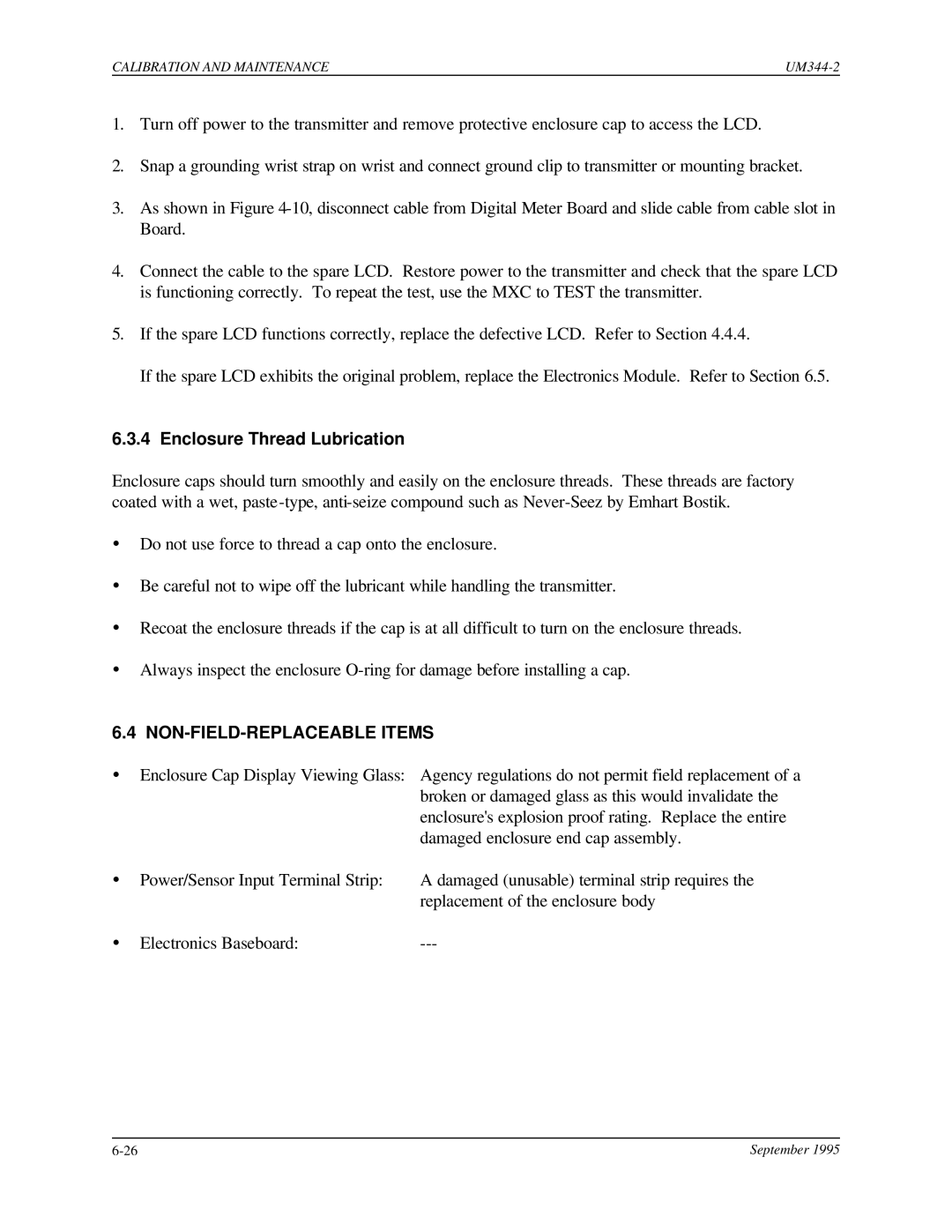 Siemens UM344-2 user manual Enclosure Thread Lubrication, NON-FIELD-REPLACEABLE Items 
