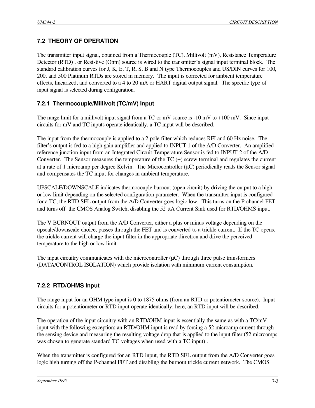 Siemens UM344-2 user manual Theory of Operation, Thermocouple/Millivolt TC/mV Input, 2 RTD/OHMS Input 