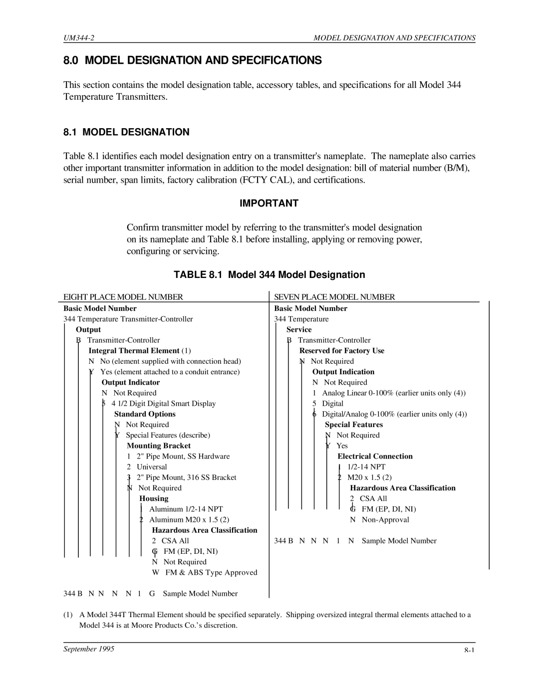 Siemens UM344-2 user manual Model Designation and Specifications, Model 344 Model Designation 