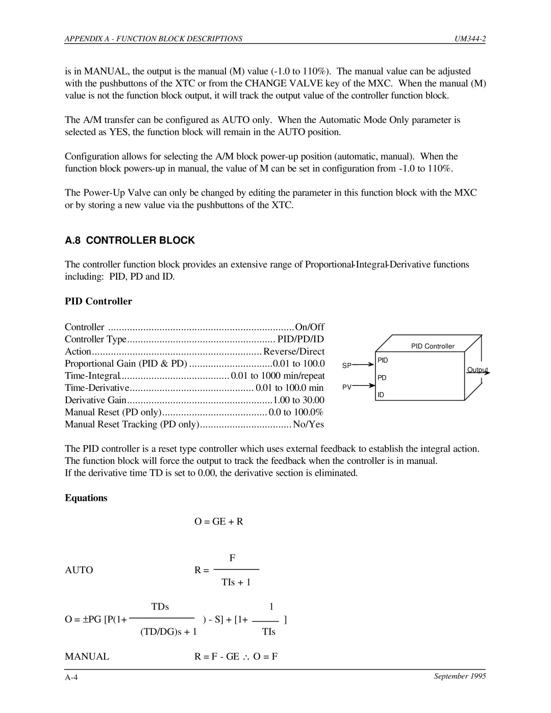 Siemens UM344-2 user manual Controller Block, Pid/Pd/Id, Auto, Manual 