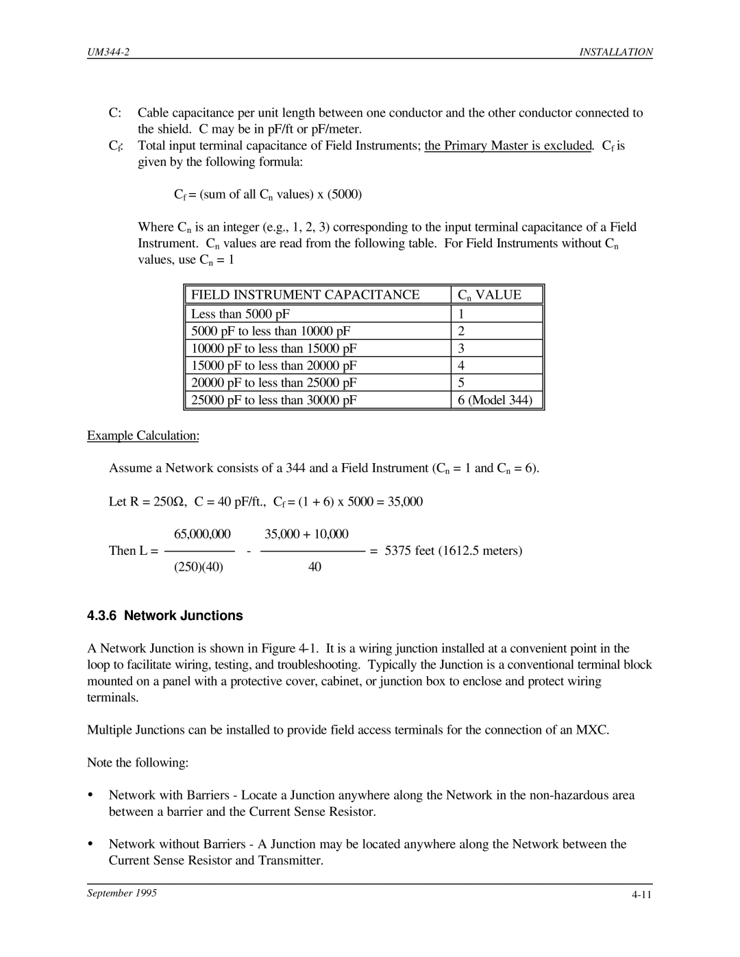 Siemens UM344-2 user manual Field Instrument Capacitance, Network Junctions 