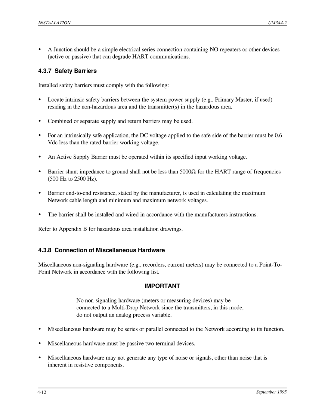 Siemens UM344-2 user manual Safety Barriers, Connection of Miscellaneous Hardware 