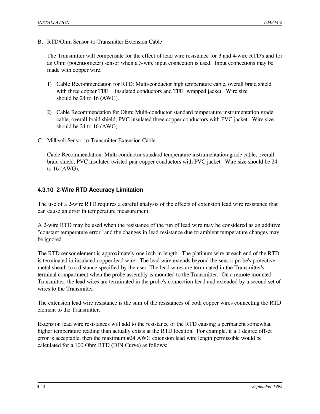 Siemens UM344-2 user manual 10 2-Wire RTD Accuracy Limitation 