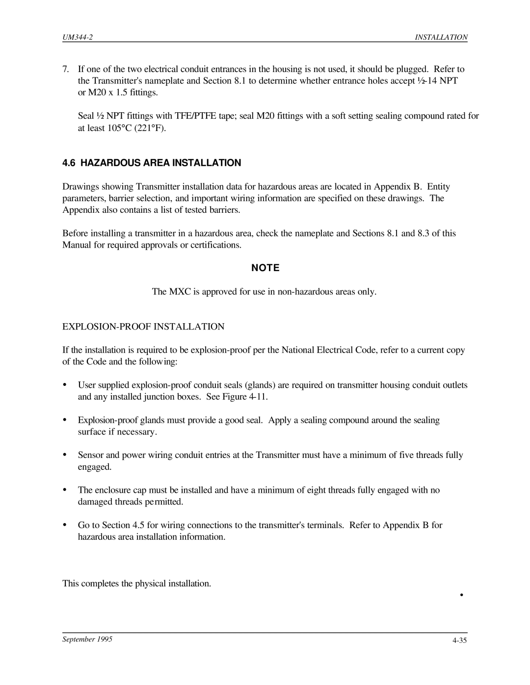 Siemens UM344-2 user manual Hazardous Area Installation, EXPLOSION-PROOF Installation 