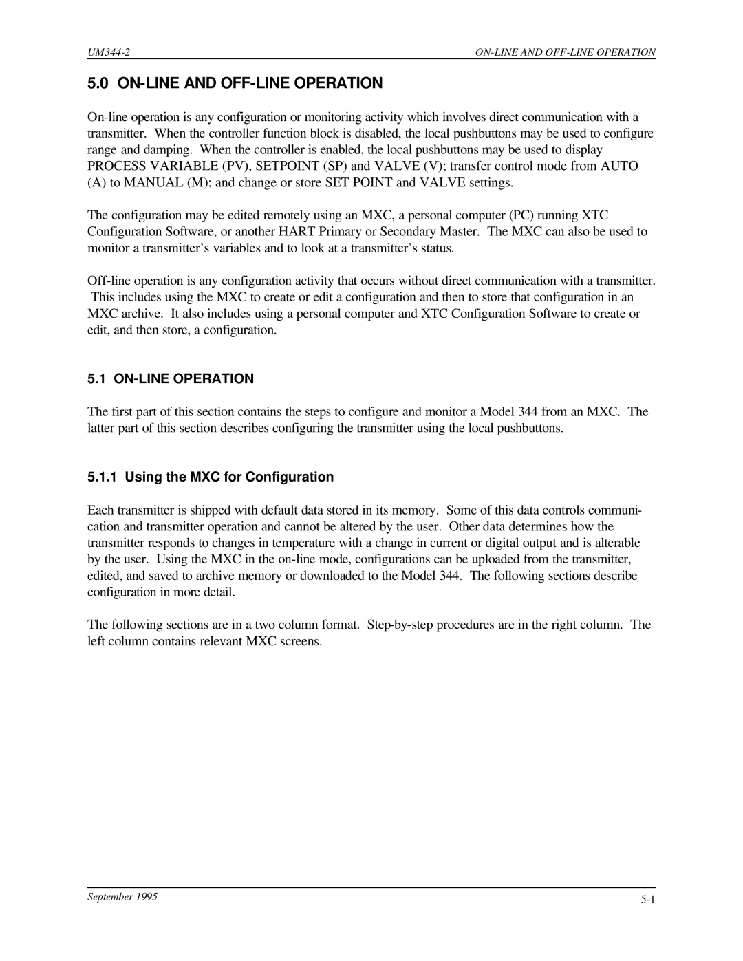 Siemens UM344-2 user manual ON-LINE and OFF-LINE Operation, ON-LINE Operation, Using the MXC for Configuration 