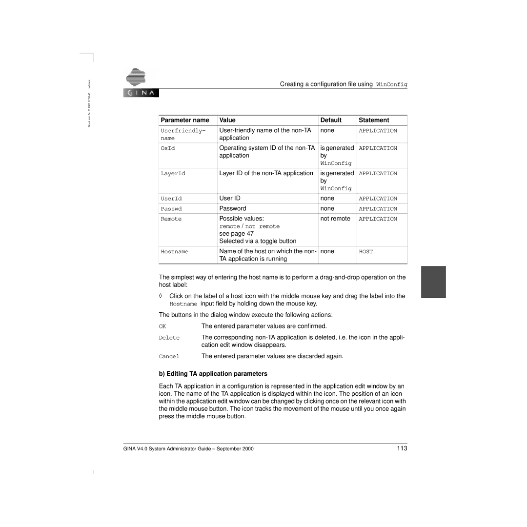 Siemens V 4.0 manual Application, Editing TA application parameters 