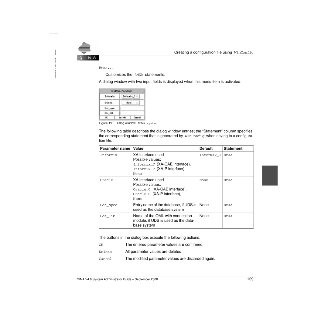 Siemens V 4.0 manual Dialog window Rmxa system 