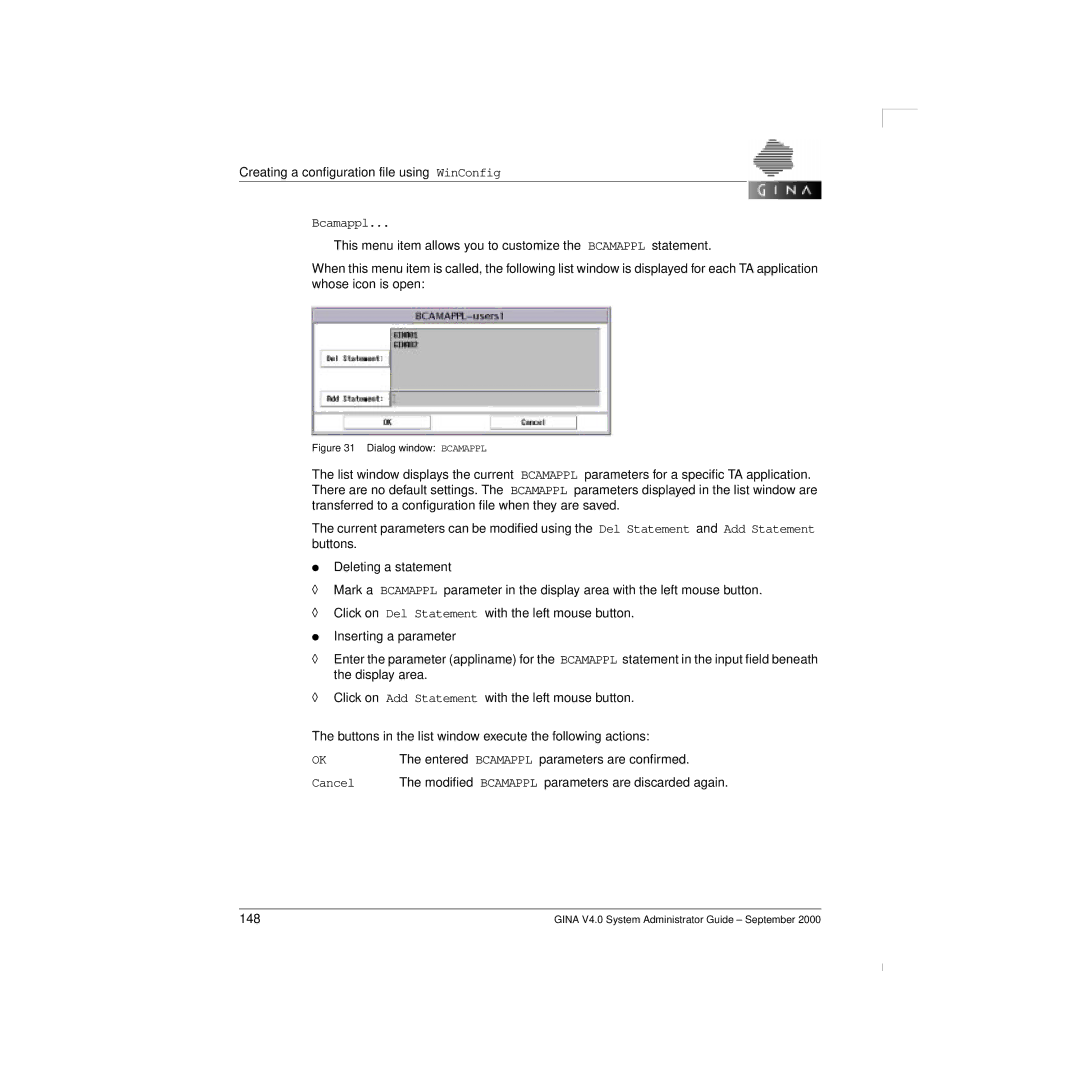 Siemens V 4.0 manual Dialog window Bcamappl 