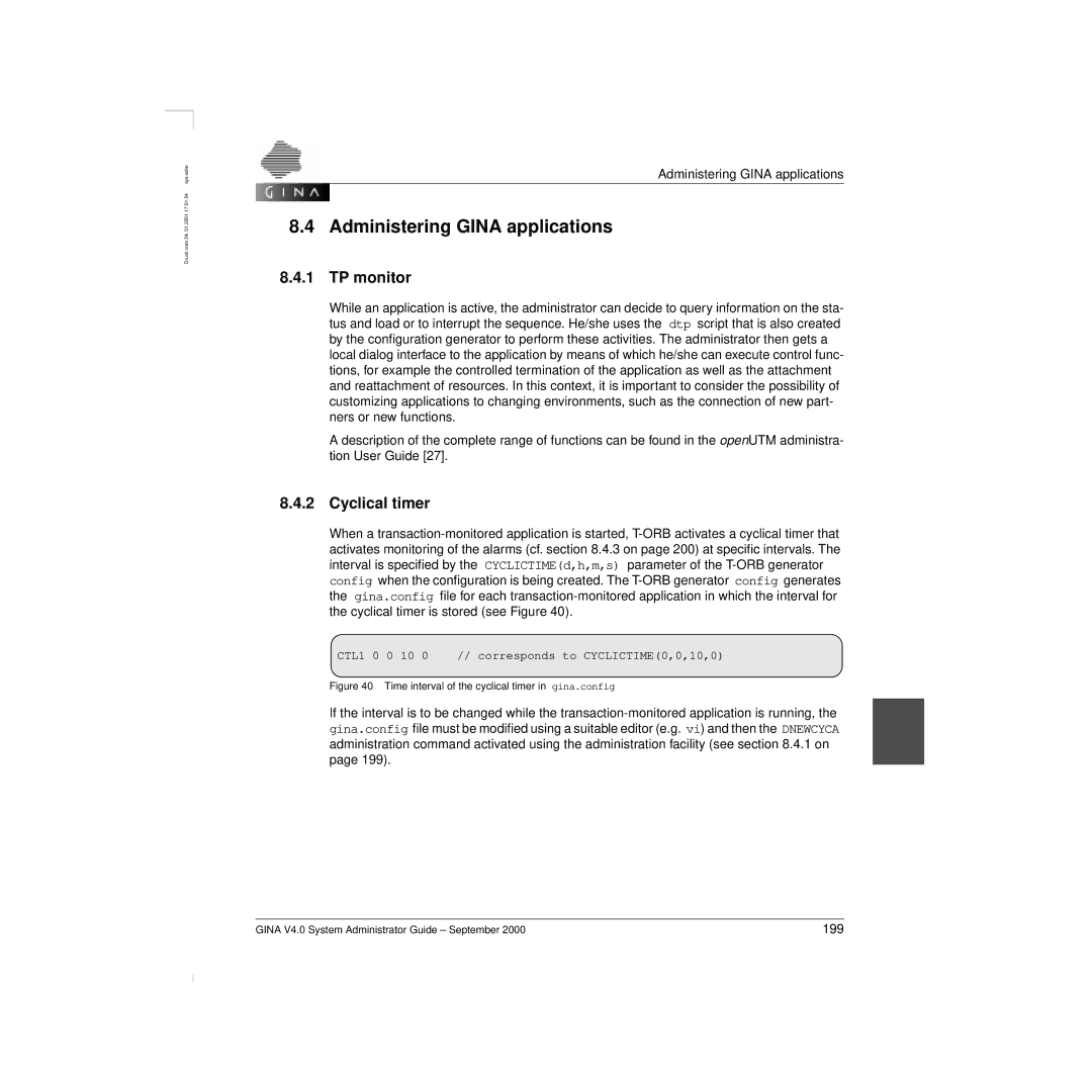 Siemens V 4.0 manual Administering Gina applications, TP monitor, Cyclical timer 