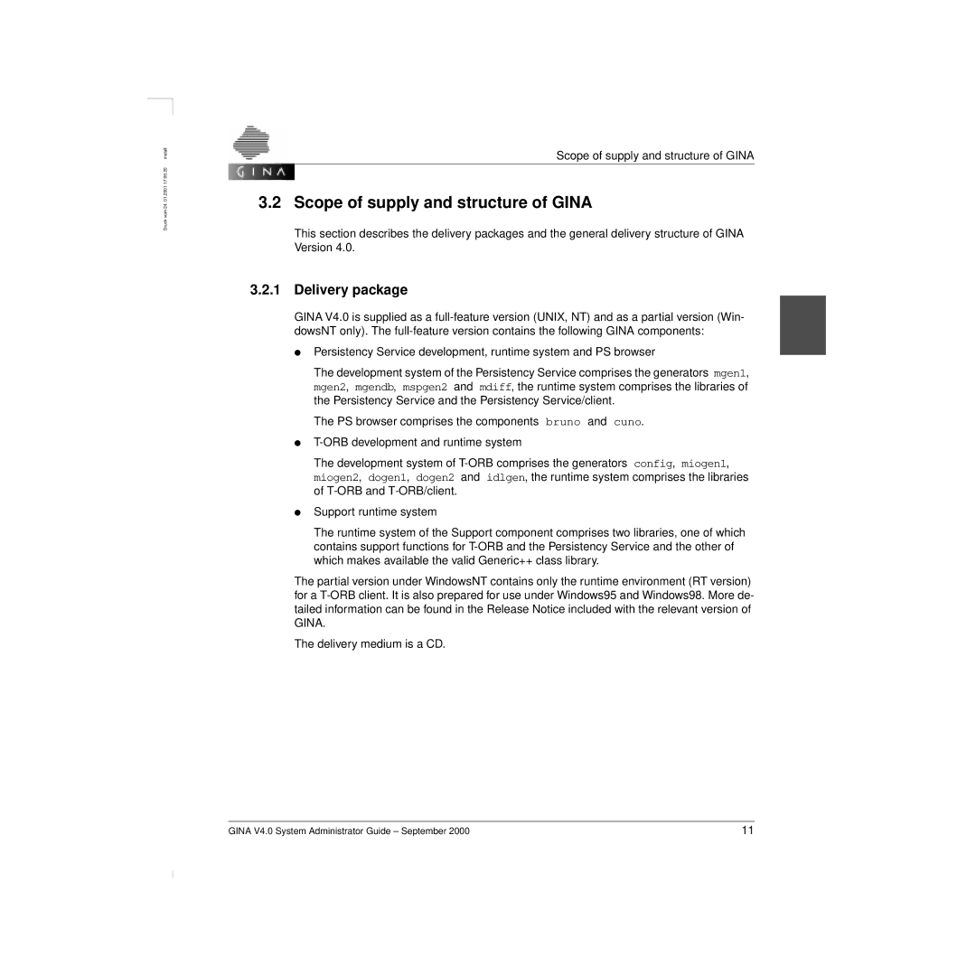 Siemens V 4.0 manual Scope of supply and structure of Gina, Delivery package 