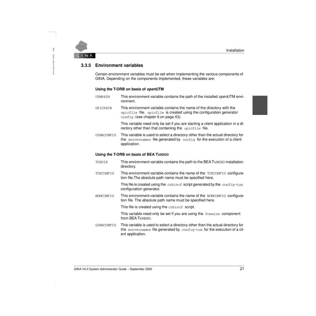 Siemens V 4.0 manual Environment variables, Using the T-ORB on basis of openUTM, Using the T-ORB on basis of BEA Tuxedo 