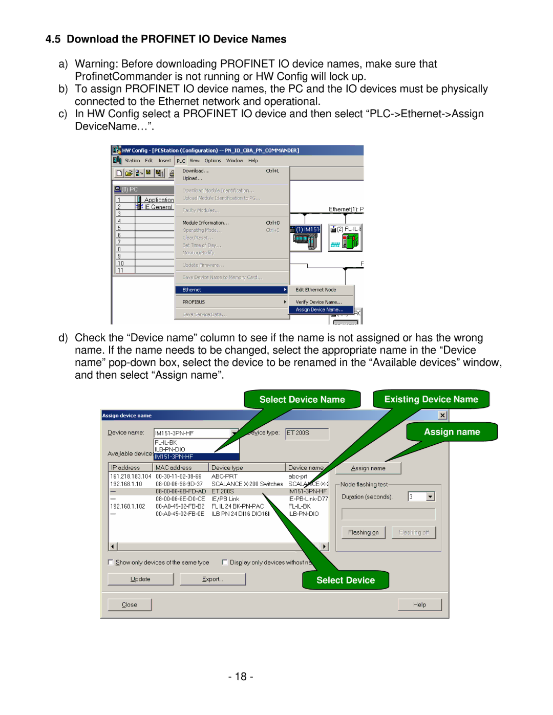 Siemens V1.0 user manual Download the Profinet IO Device Names 