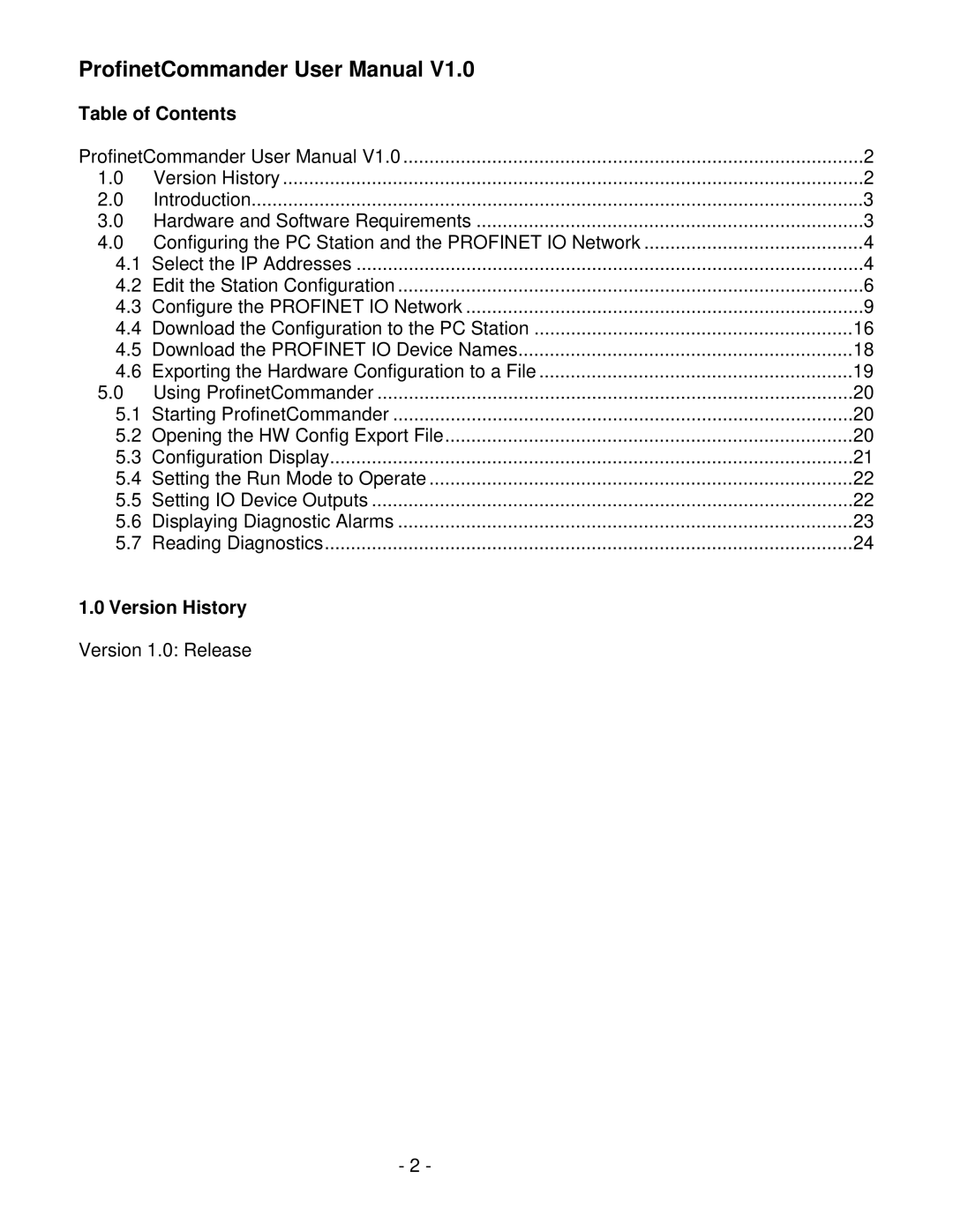 Siemens V1.0 user manual Table of Contents, Version History 