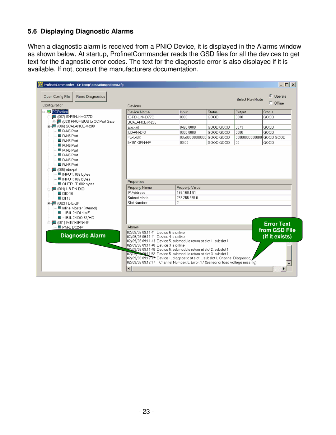 Siemens V1.0 user manual Displaying Diagnostic Alarms 