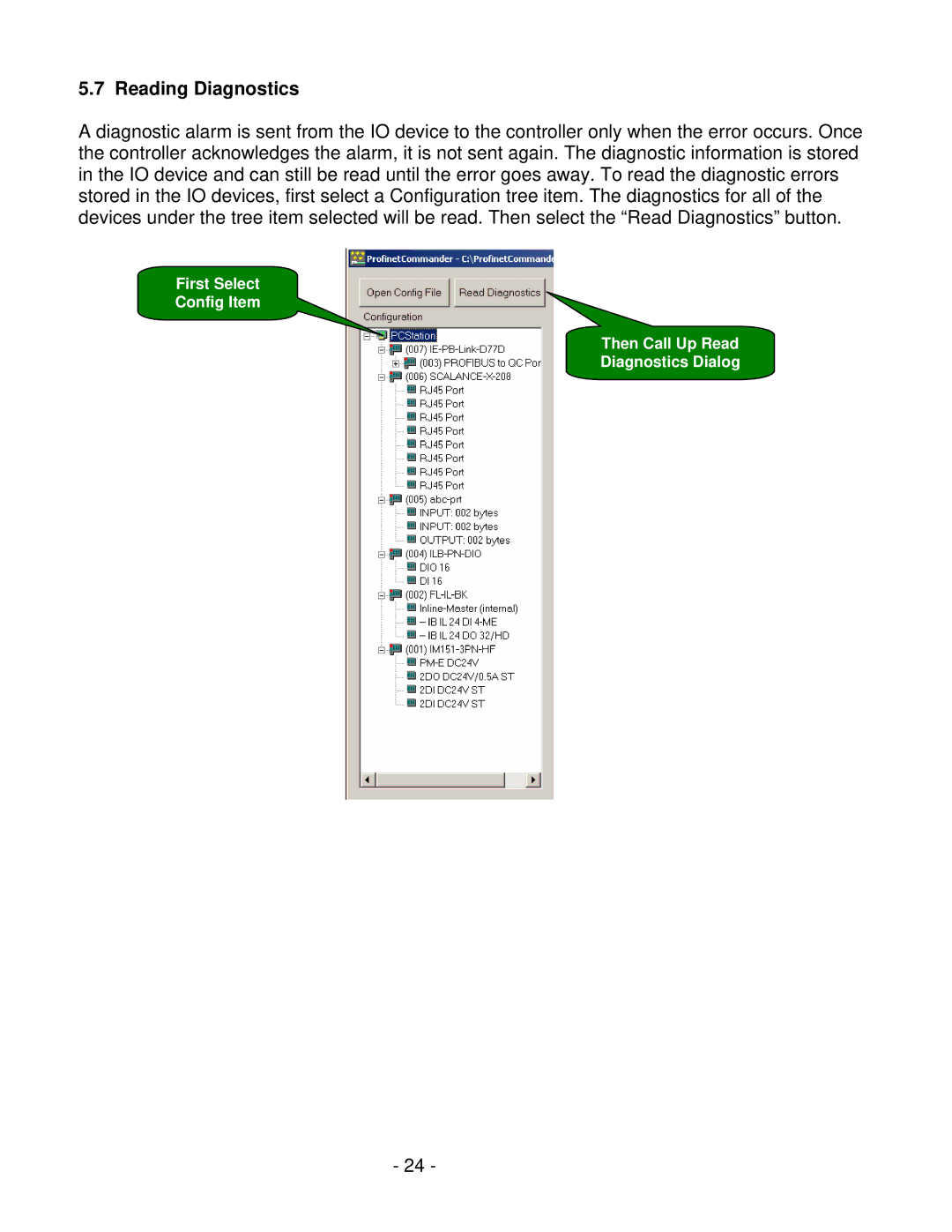 Siemens V1.0 user manual Reading Diagnostics 