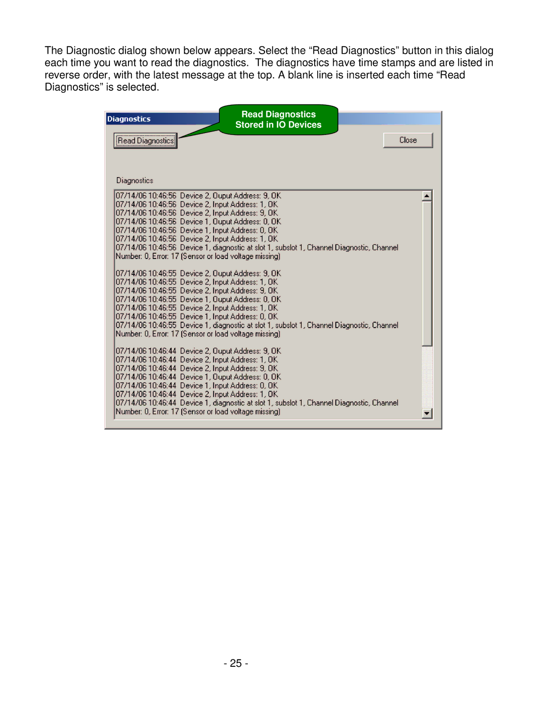 Siemens V1.0 user manual Read Diagnostics Stored in IO Devices 