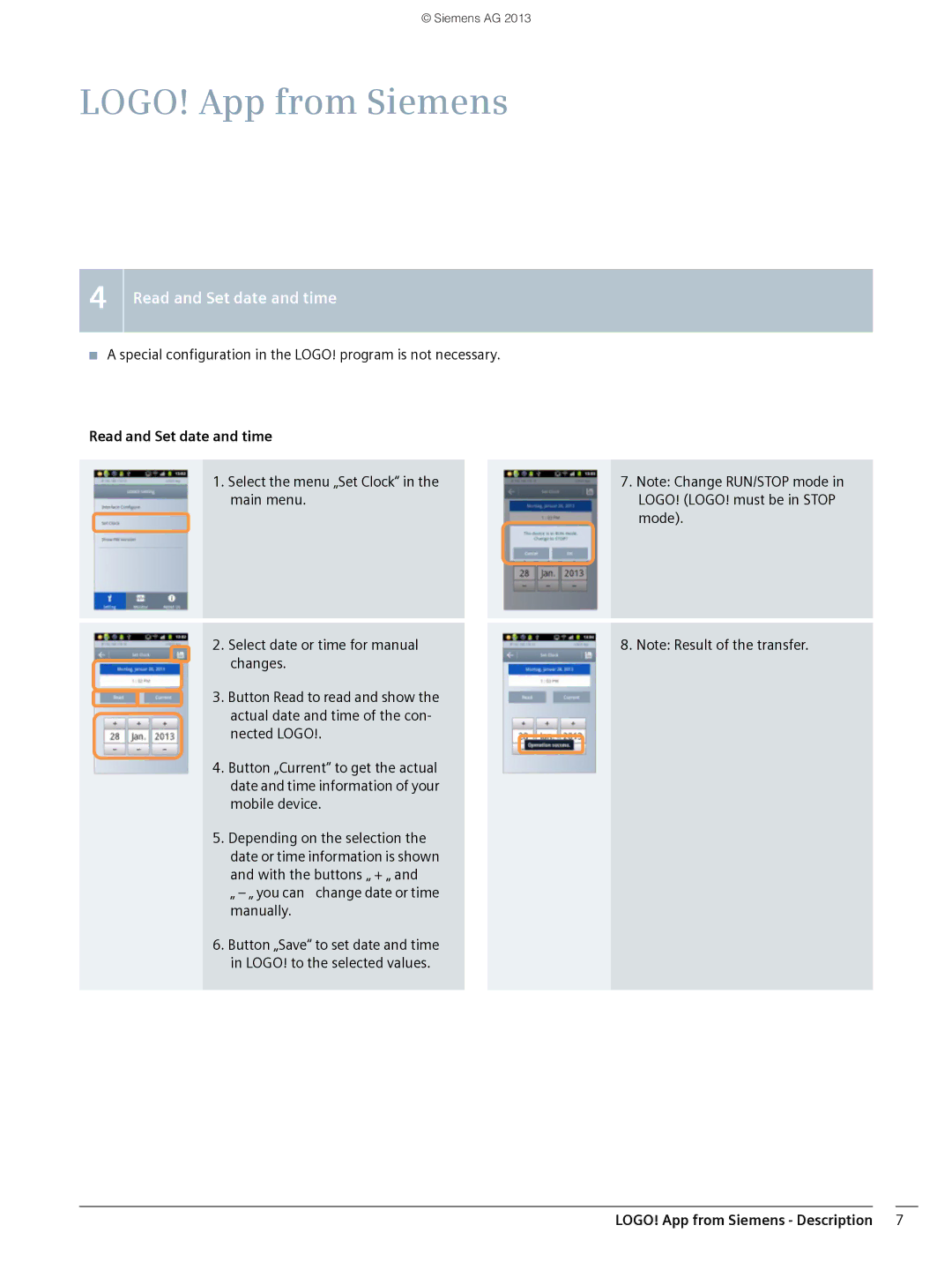 Siemens V1.0.0 manual Read and Set date and time 