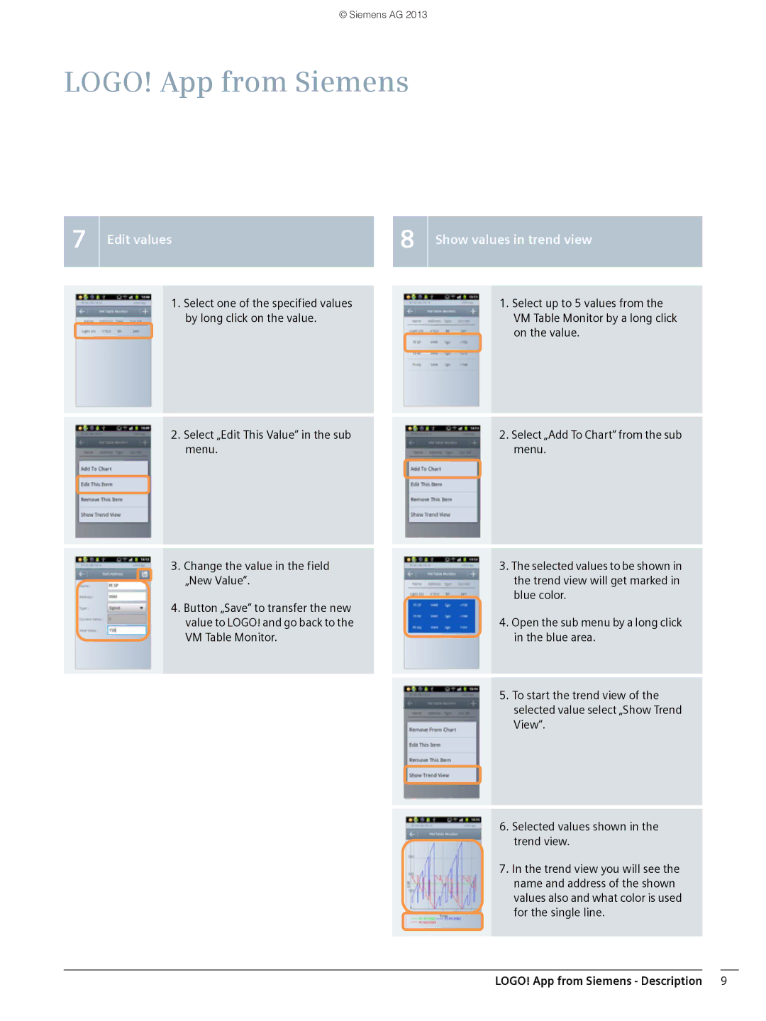 Siemens V1.0.0 manual Edit values Show values in trend view 