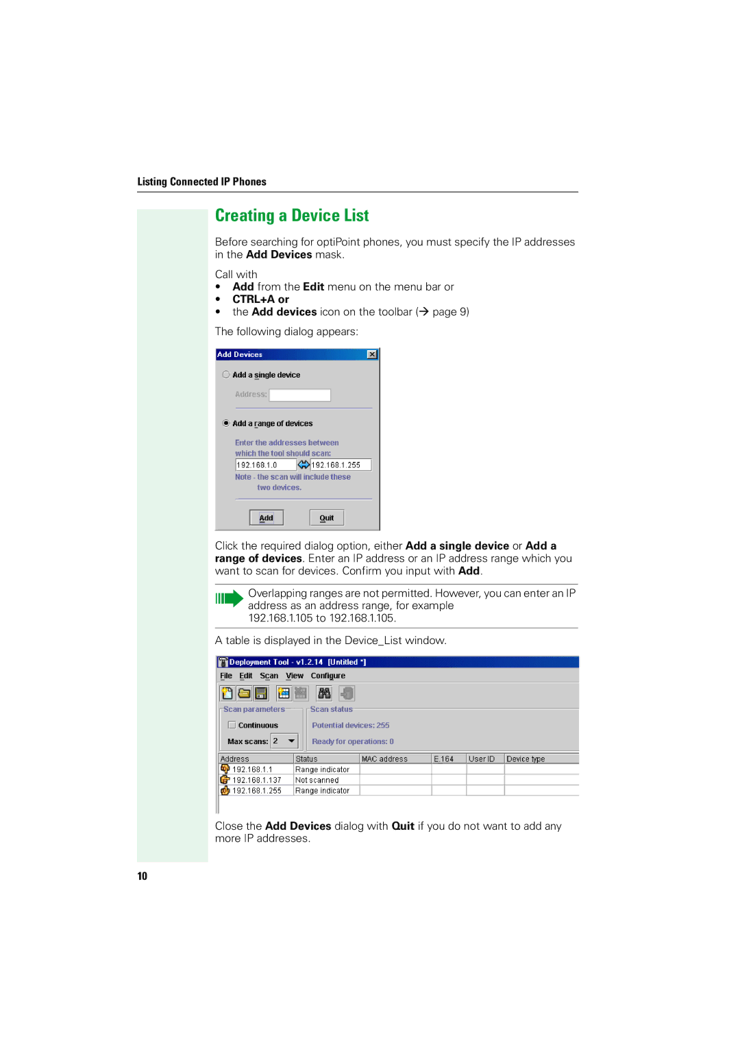 Siemens V1.2.33 manual Creating a Device List, CTRL+A or 