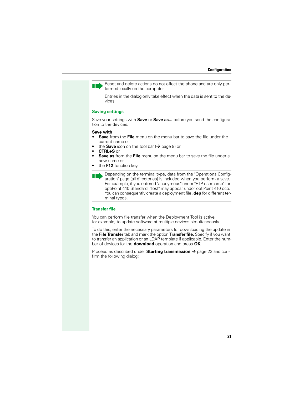 Siemens V1.2.33 manual Saving settings, CTRL+S or, Transfer file 