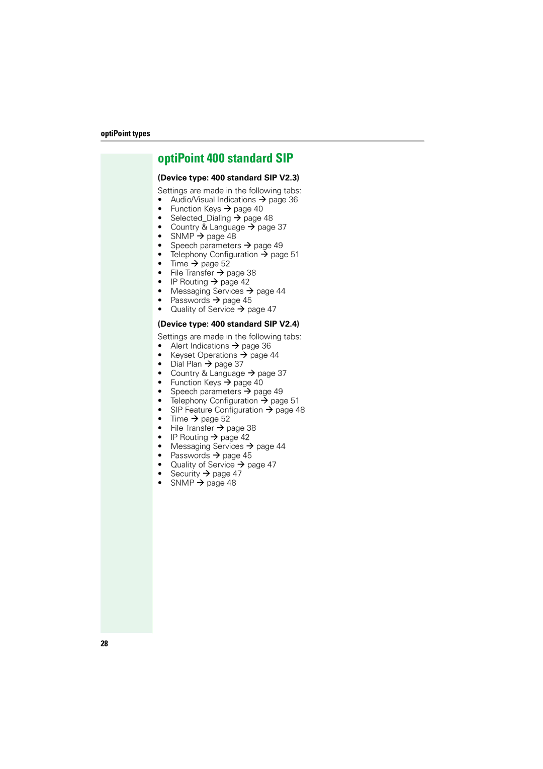 Siemens V1.2.33 manual OptiPoint 400 standard SIP, Device type 400 standard SIP 