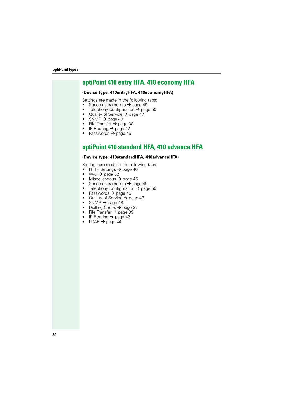 Siemens V1.2.33 manual OptiPoint 410 entry HFA, 410 economy HFA, OptiPoint 410 standard HFA, 410 advance HFA 